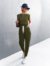 Round Neck Cap Sleeve Jumpsuit