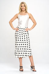 RENEE C Polka Dot Satin Midi Skirt