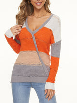 Eyelet Surplice Dropped Shoulder Sweater