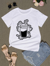 Coffee Round Neck Short Sleeve T-Shirt