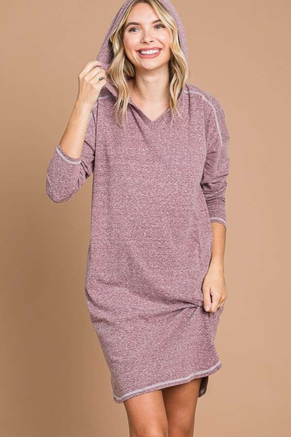 Culture Code Full Size Hooded Long Sleeve Sweater Dress