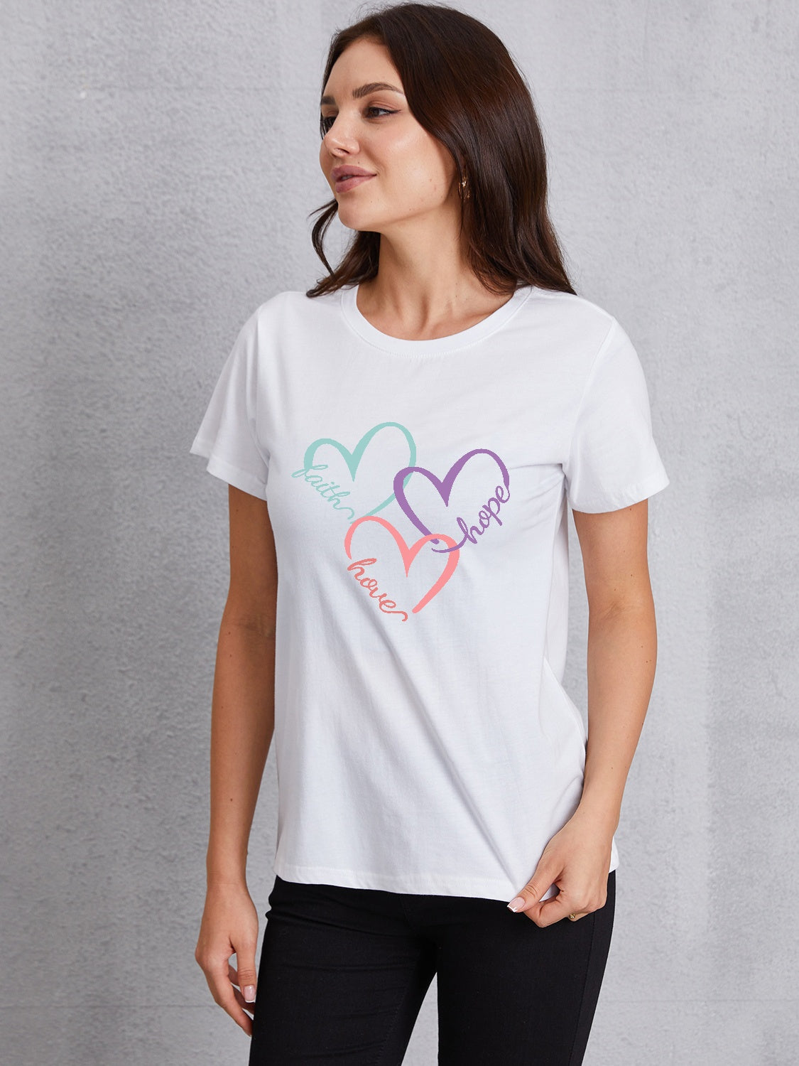 Heart Round Neck Short Sleeve T-Shirt