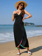 Rainbow Pompom Trim Spaghetti Strap Cover-Up