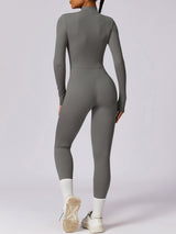 Zip Up Mock Neck Long Sleeve Jumpsuit