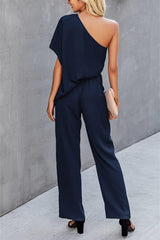 Single Shoulder Short Sleeve Jumpsuit