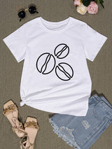 Coffee Bean Graphic Round Neck T-Shirt