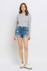 Vervet by Flying Monkey Distressed Raw Hem Denim Shorts