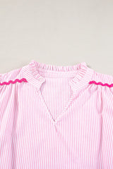 Striped Notched Short Sleeve Blouse