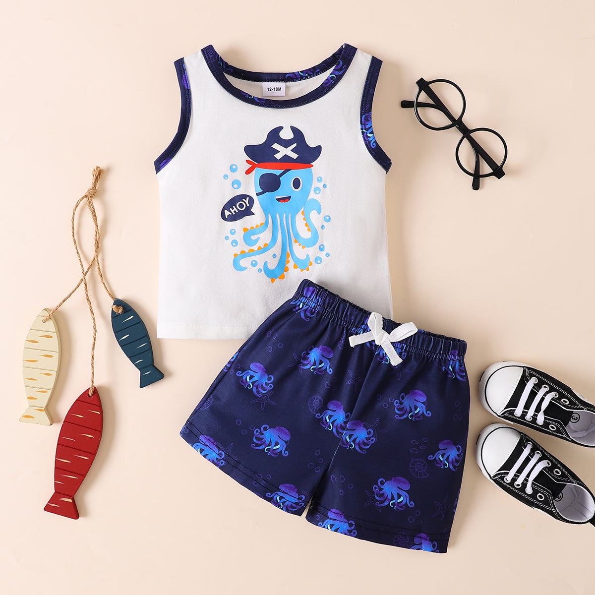 Octopus Graphic Tank and Shorts Set