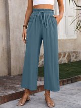 Drawstring Pocketed Wide Leg Pants