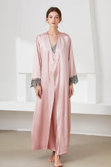 Contrast Lace Trim Satin Night Dress and Robe Set