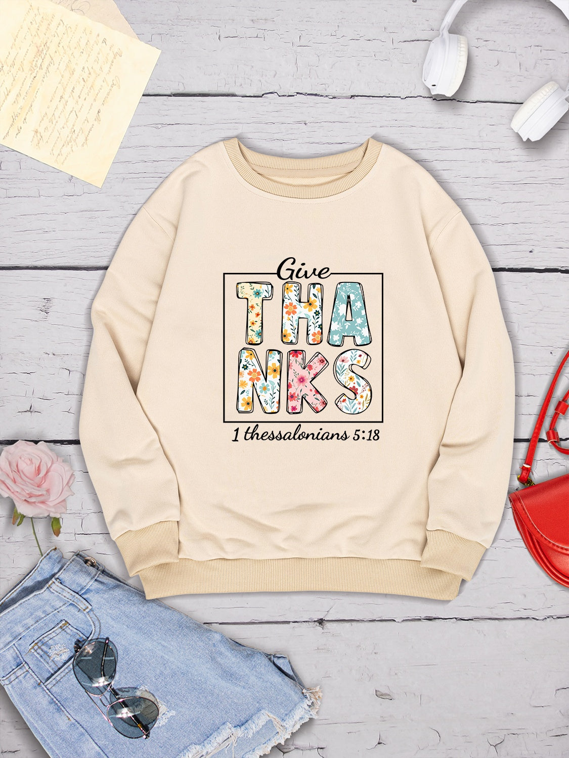 Letter Graphic Round Neck Dropped Shoulder Sweatshirt