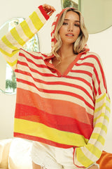 BiBi Striped Color Block Hooded Knit Top