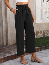 Drawstring Pocketed Wide Leg Pants