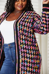 Full Size Multicolored Open Front Fringe Hem Cardigan