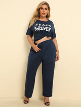 Plus Size PEACE FOREVER Short Sleeve Top and Pants Set