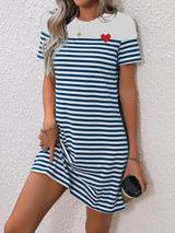 Striped Round Neck Short Sleeve Mini Tee Dress