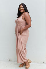 HEYSON All Day Full Size Wide Leg Button Down Jumpsuit in Mocha