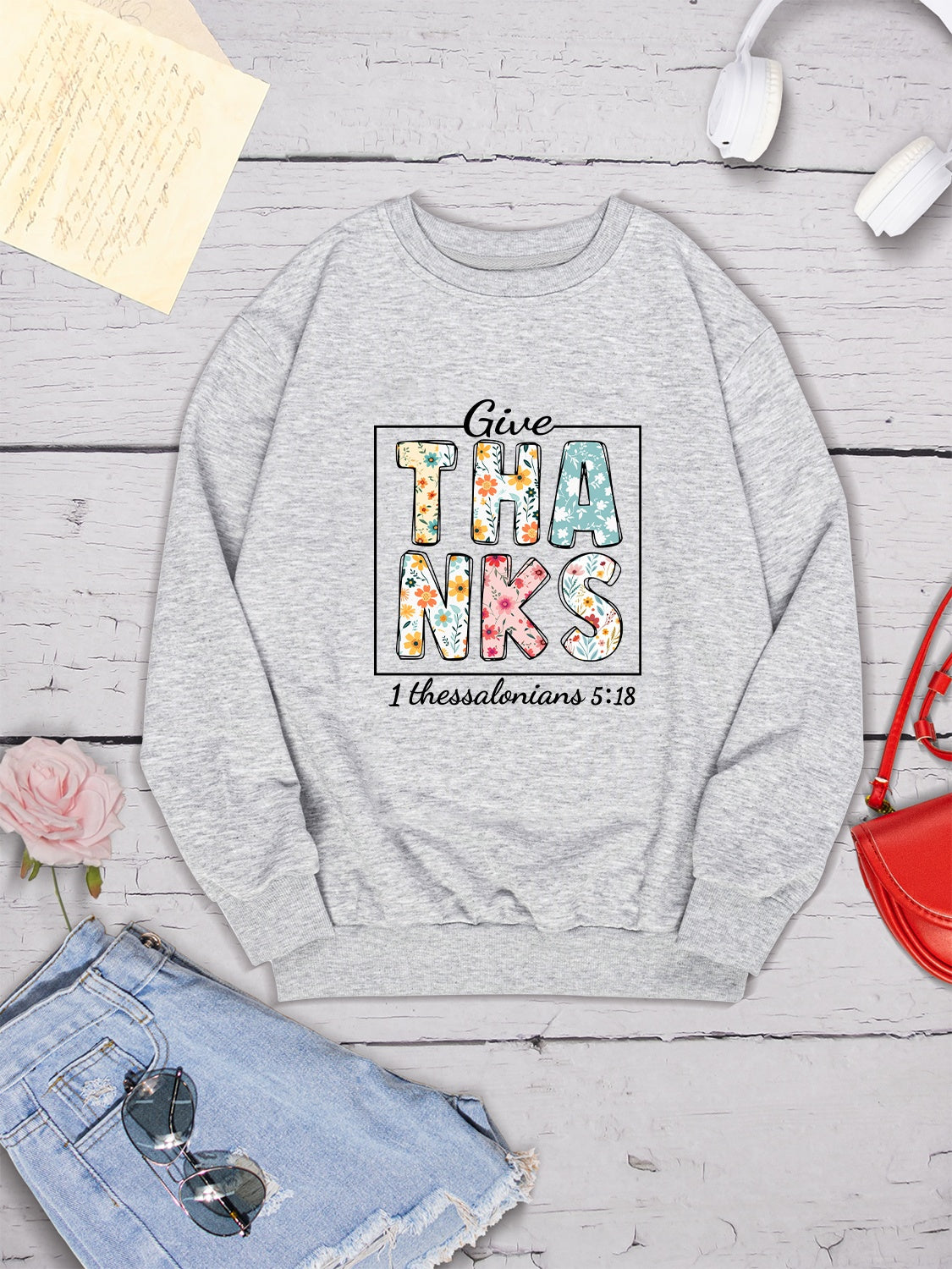 Letter Graphic Round Neck Dropped Shoulder Sweatshirt