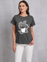 Coffee Round Neck Short Sleeve T-Shirt