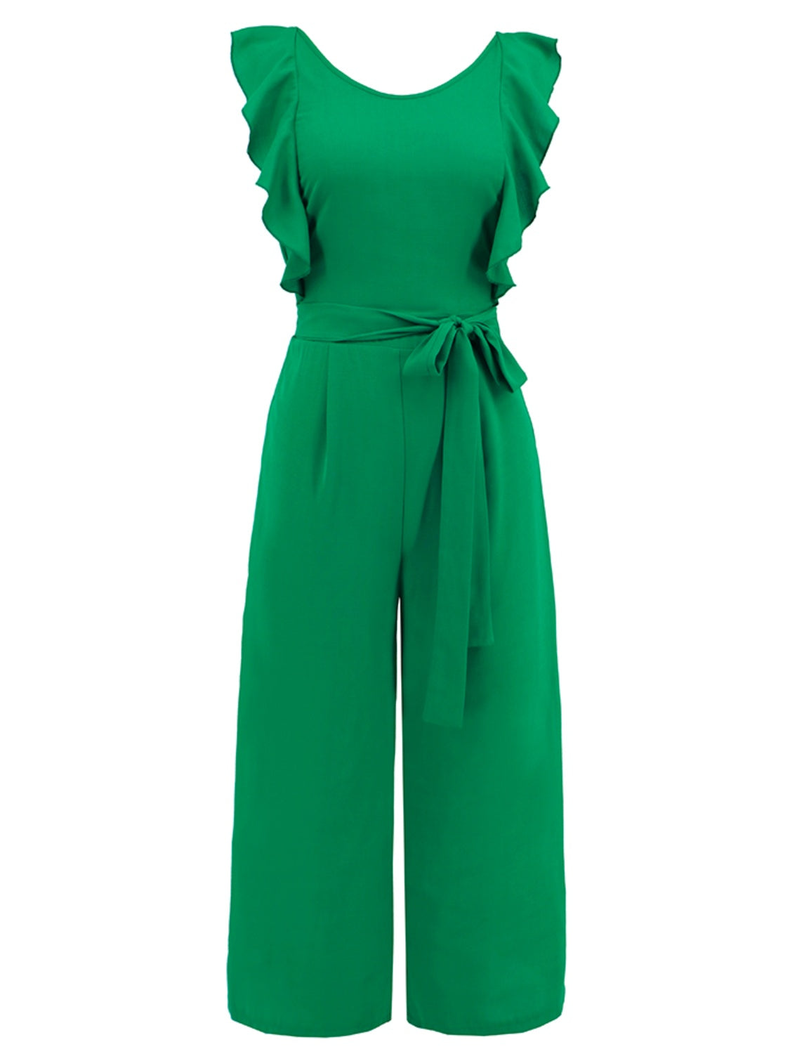 Tied Ruffled Round Neck Jumpsuit