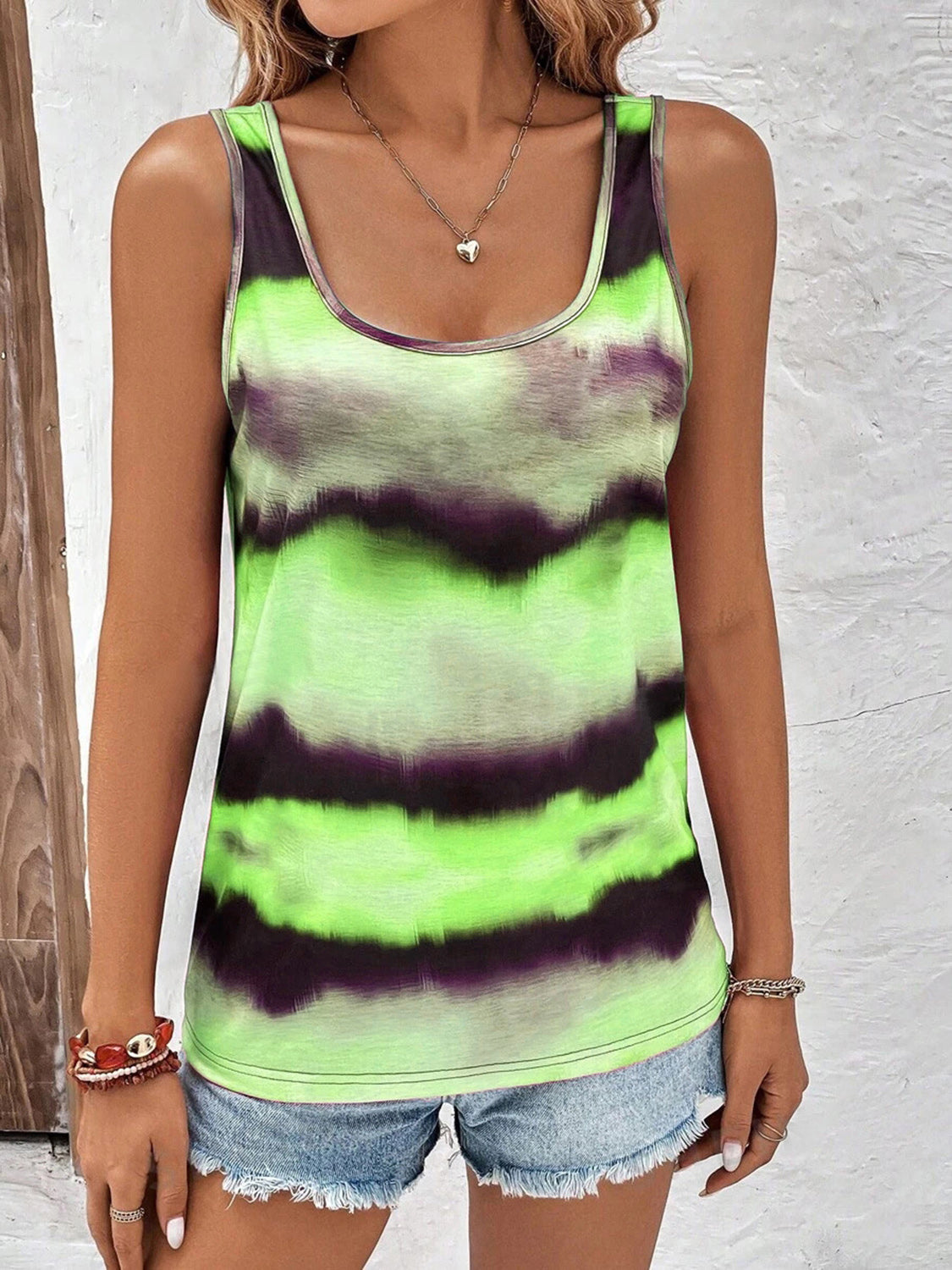 Tie-Dye Scoop Neck Wide Strap Tank