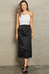 HYFVE Just In Time High Waisted Cargo Midi Skirt in Black