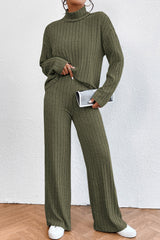 Ribbed Mock Neck Top and Pants Set