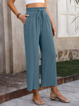 Drawstring Pocketed Wide Leg Pants