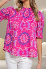 Printed Round Neck Half Sleeve Blouse