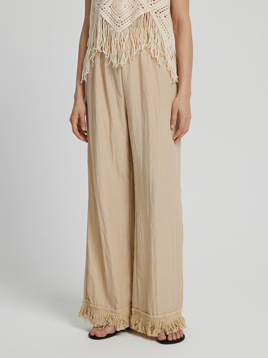 Fringe Hem Wide Leg Long Pants