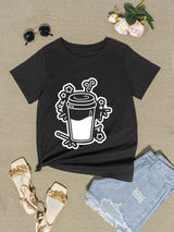 Coffee Round Neck Short Sleeve T-Shirt