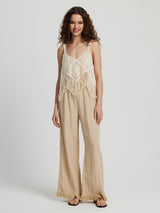 Fringe Hem Wide Leg Long Pants