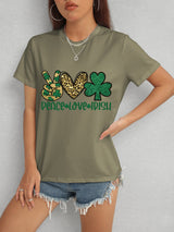 PEACE LOVE IRISH Round Neck Short Sleeve T-Shirt