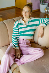 HYFVE Striped Long Sleeve Cropped Knit Top