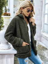 Fuzzy Zip Up Pocketed Jacket