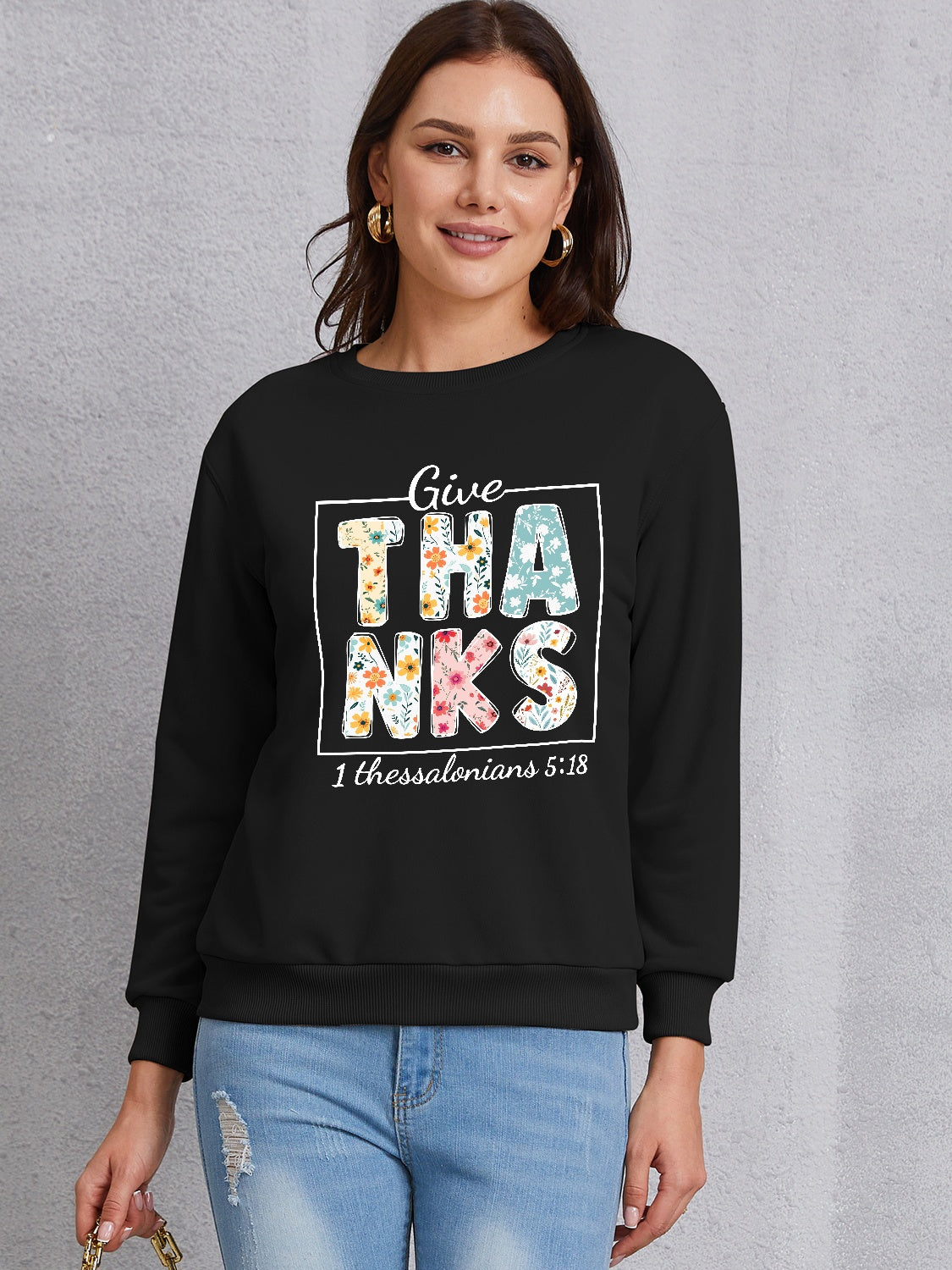 Letter Graphic Round Neck Dropped Shoulder Sweatshirt