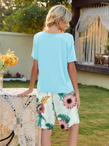 Short Sleeve Top and Printed Shorts Lounge Set