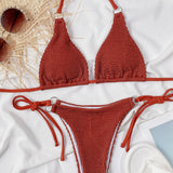 Textured Halter Neck Tie Side Bikini Set