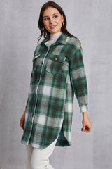 Plaid Button Up Dropped Shoulder Coat with Pockets