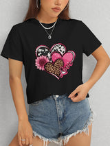 Heart Round Neck Short Sleeve T-Shirt