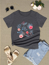 Flower Round Neck Short Sleeve T-Shirt