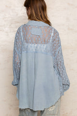 POL Oversize Pocket Front Lace Button-Down Shirt