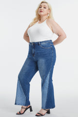 BAYEAS Full Size High Waist Two-Tones Patched Wide Leg Jeans