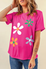 Flower Round Neck Short Sleeve T-Shirt