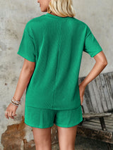 Textured Round Neck Short Sleeve Top and Shorts Set