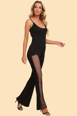 Spliced Mesh Spaghetti Strap Jumpsuit