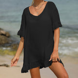 Tied Ruffled Half Sleeve Cover-Up