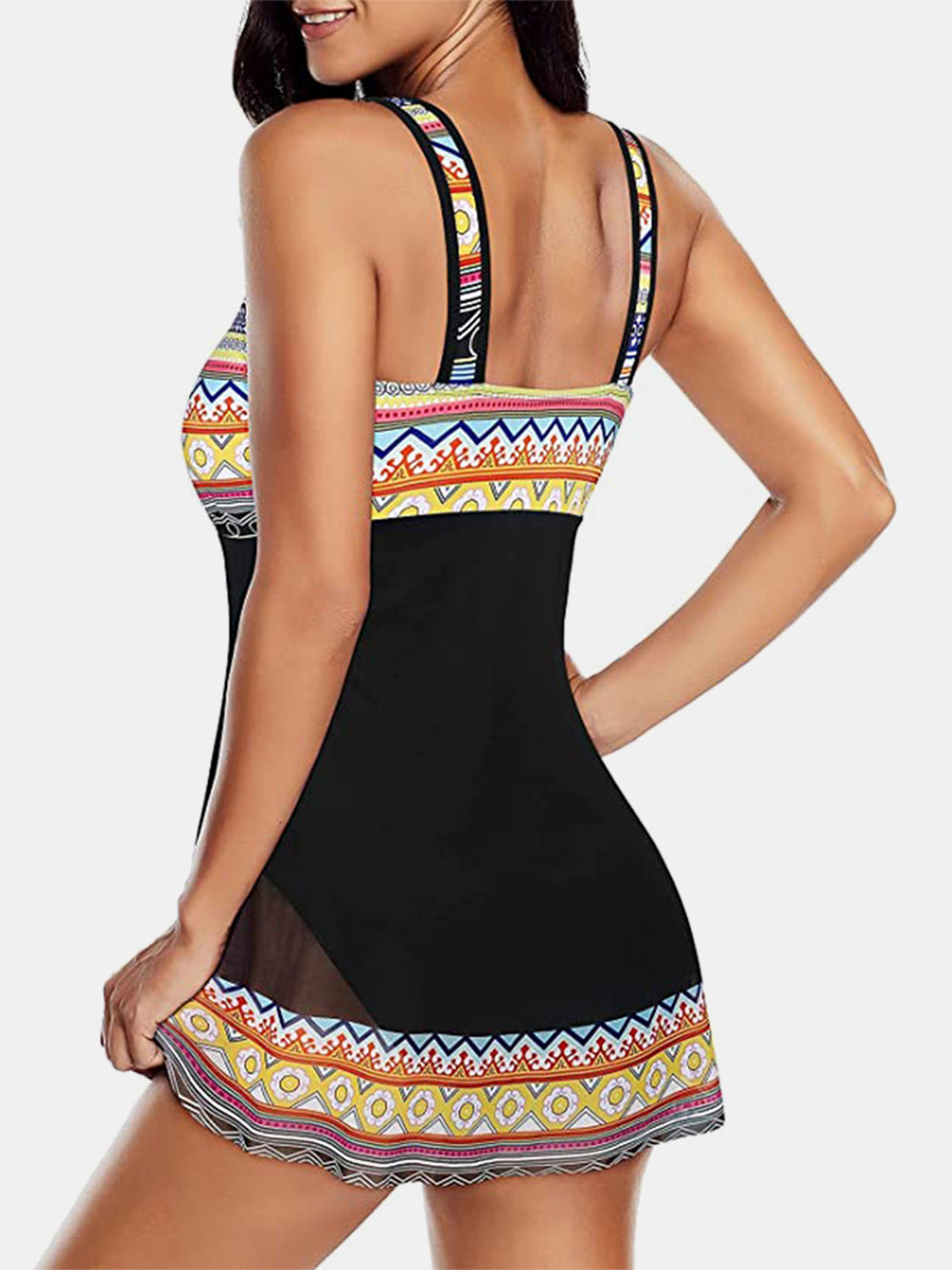 Geometric Wide Strap One-Piece Swimwear