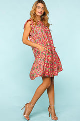 Haptics Full Size Ruffled Printed Dress with Side Pockets